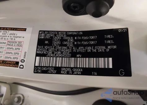 2021 Toyota 4Runner Sr5 из США, поврежденный, VIN JTEMU5JR0M5902037